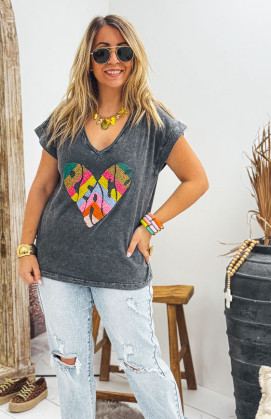 T-shirt VITORIO manches courtes noir vintage