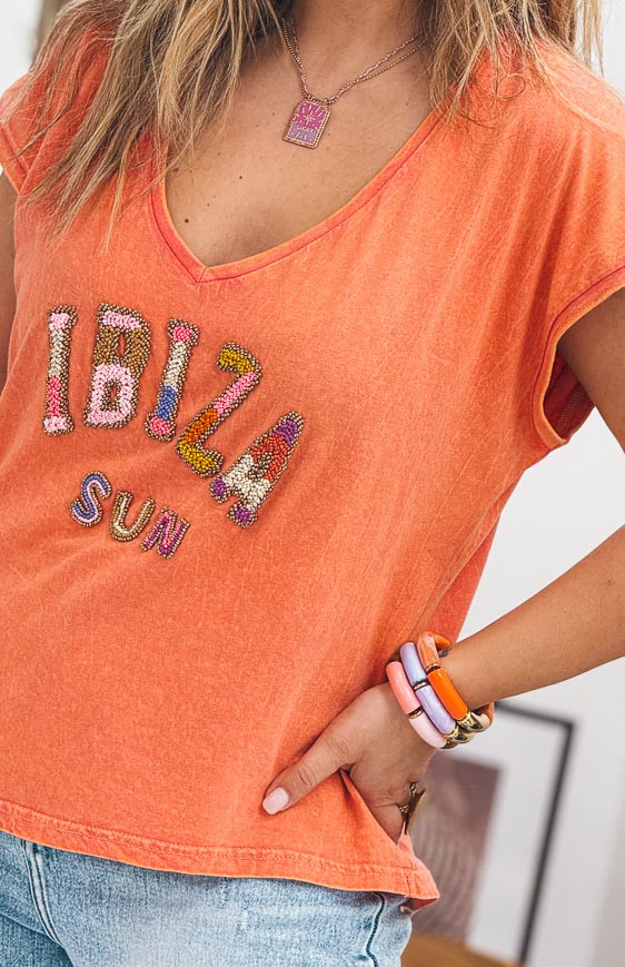 Vintage coral IBIZA short-sleeved t-shirt