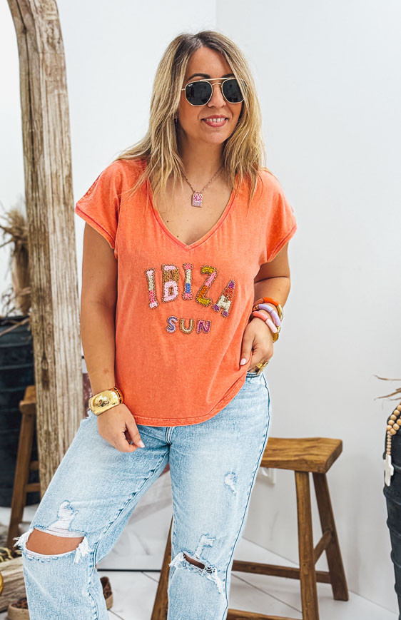 Vintage coral IBIZA short-sleeved t-shirt