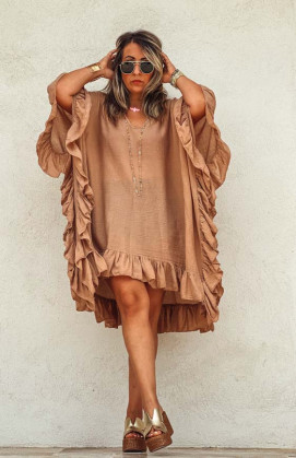 Robe MANUELLA courte manches 3/4 camel