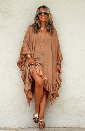 Robe MANUELLA courte manches 3/4 camel