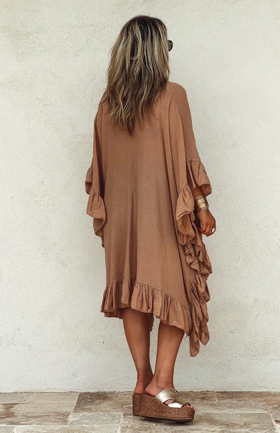 Robe MANUELLA courte manches 3/4 camel