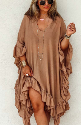 Robe MANUELLA courte manches 3/4 camel