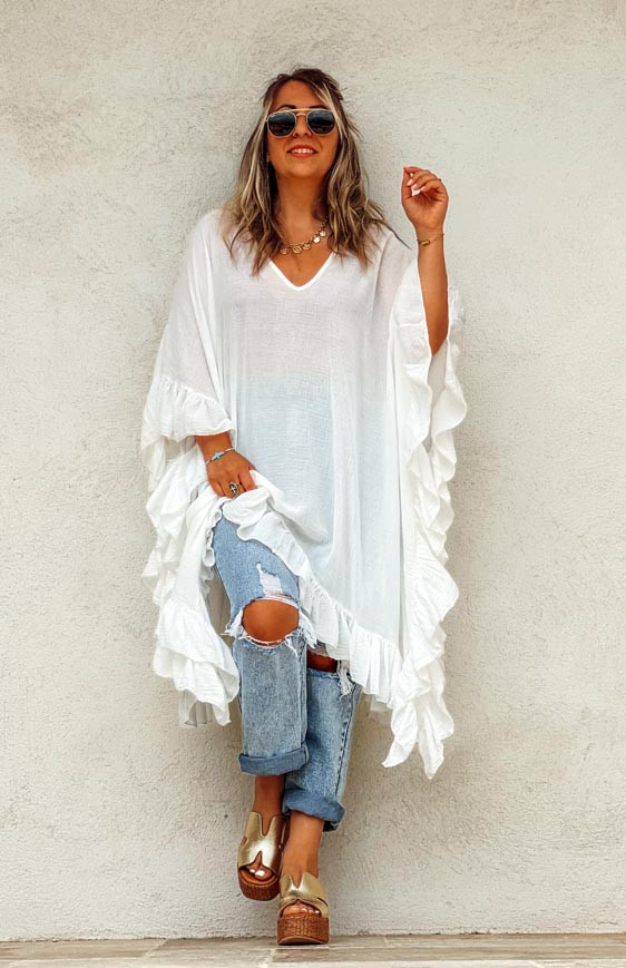 Robe MANUELLA courte manches 3/4 blanche