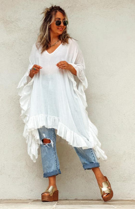 Robe MANUELLA courte manches 3/4 blanche