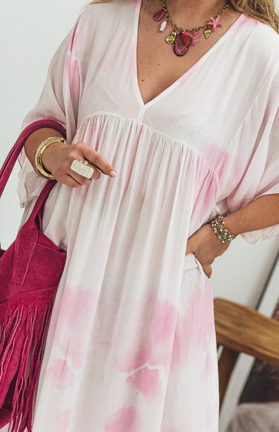 Robe JOY longue manches courtes rose clair