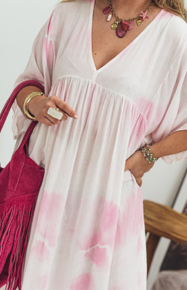 Robe JOY longue manches courtes rose clair