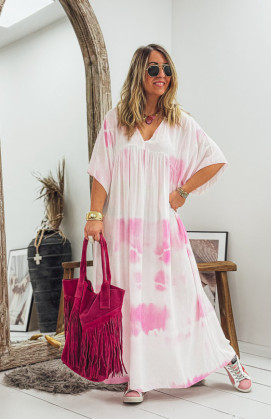 Robe JOY longue manches courtes rose clair