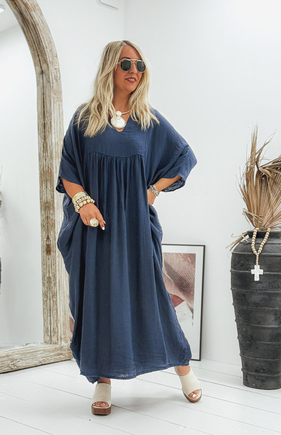 Dark blue INAYA short-sleeved long dress