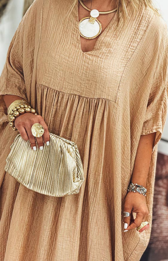 Camel INAYA short-sleeved long dress