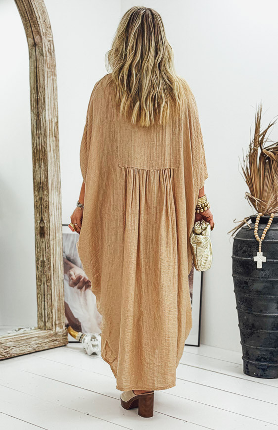 Robe INAYA longue manches courtes camel