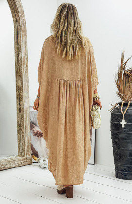 Robe INAYA longue manches courtes camel