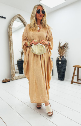 Robe INAYA longue manches courtes camel