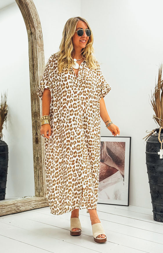 Léo/camel CAPUCINE short-sleeved long dress