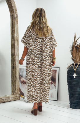 Léo/camel CAPUCINE short-sleeved long dress