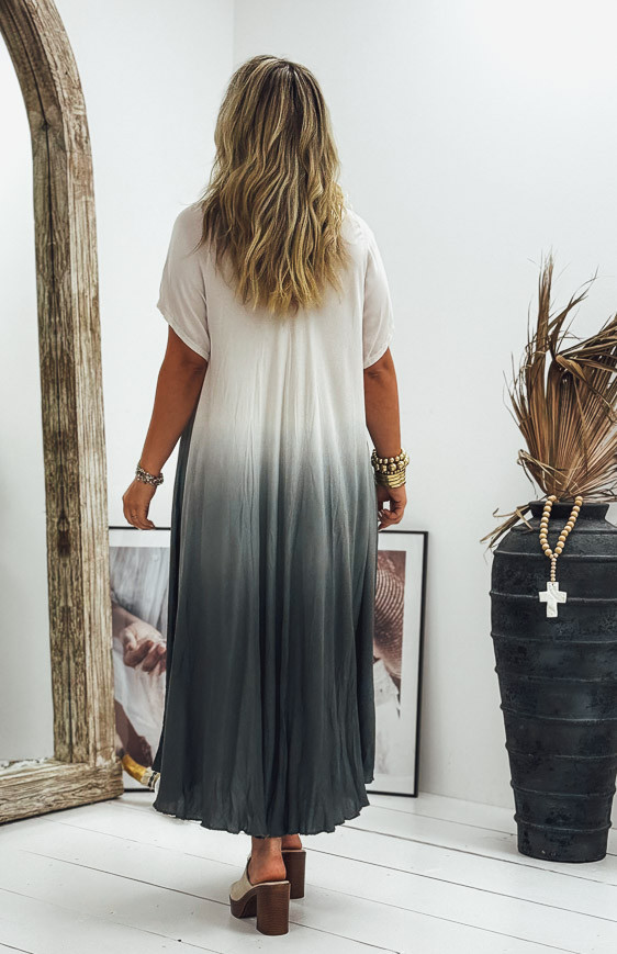 Anthracite SUZY long dress, short sleeves