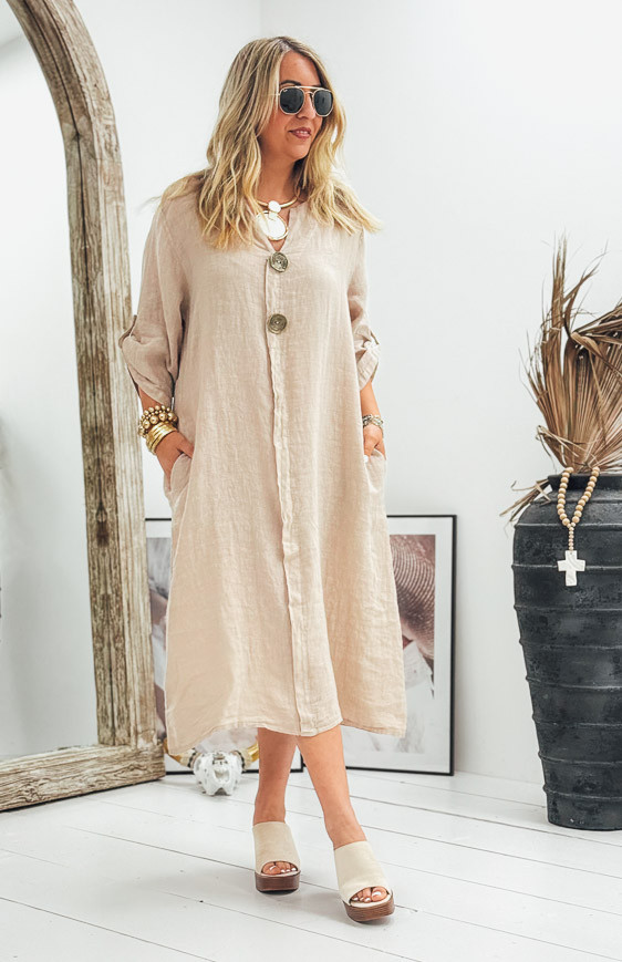 Taupe SERENA 3/4 sleeves long dress