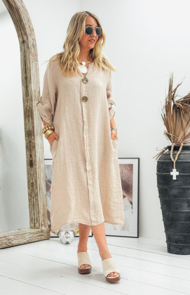 Taupe SERENA 3/4 sleeves long dress