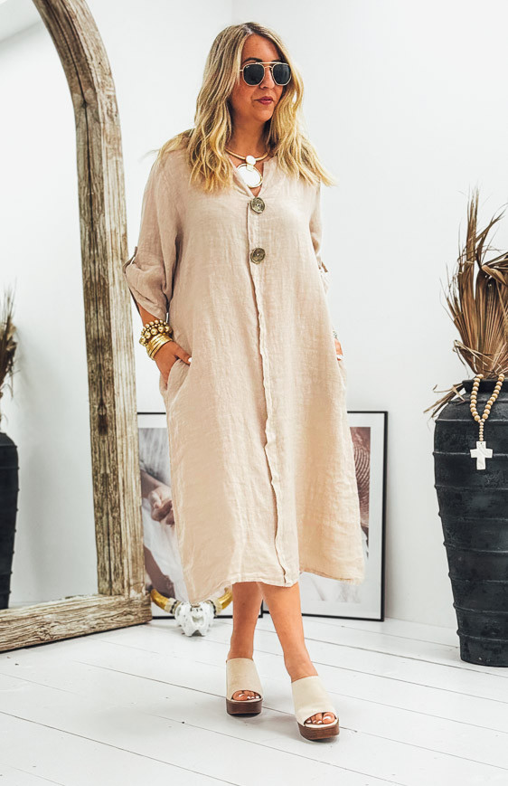 Taupe SERENA 3/4 sleeves long dress