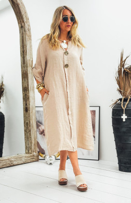 Taupe SERENA 3/4 sleeves long dress