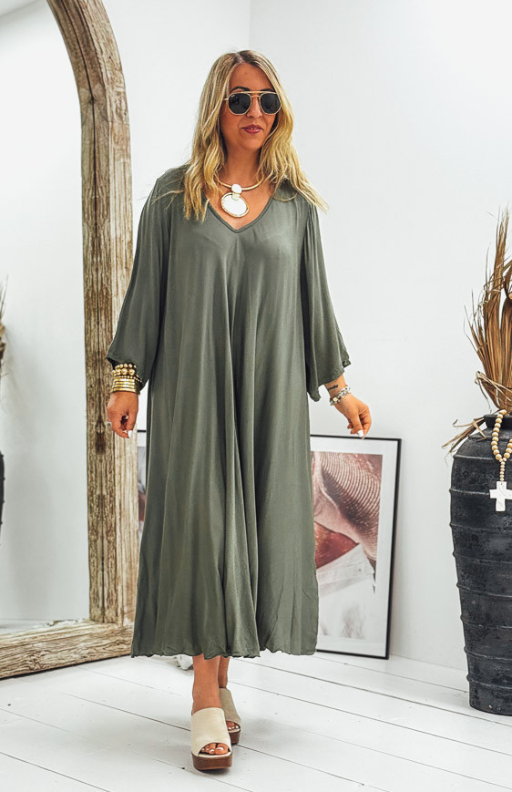 Khaki DELICIA 7/8 sleeves long dress