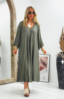 Khaki DELICIA 7/8 sleeves long dress