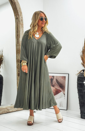 Khaki DELICIA 7/8 sleeves long dress