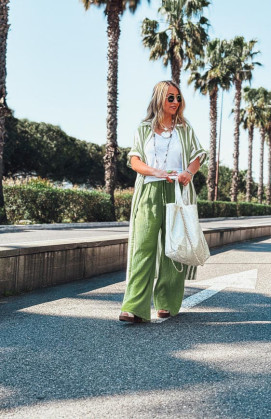 Robe INES longue manches courtes verte