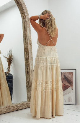 Beige ZOELIE long strapless dress