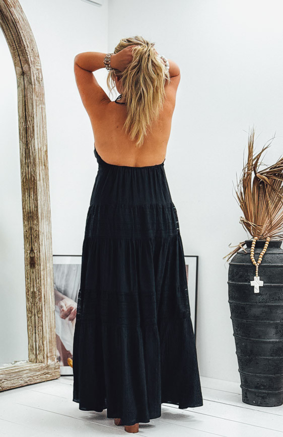 Robe ZOELIE longue bretelles noire
