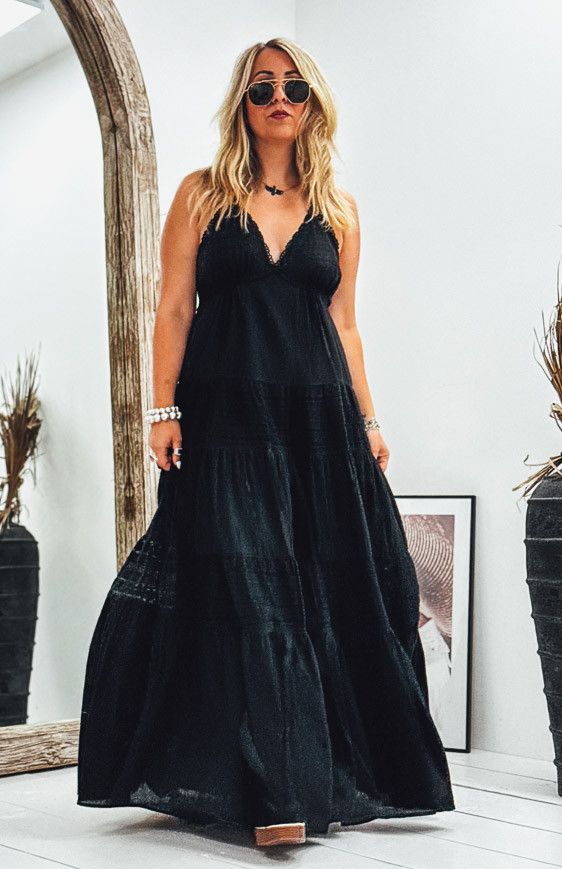 Robe ZOELIE longue bretelles noire