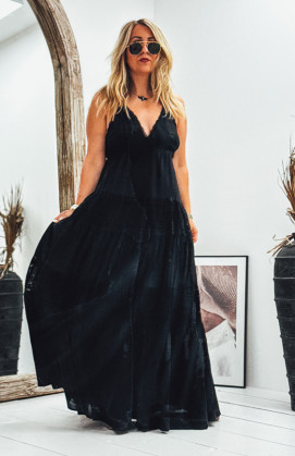 Robe ZOELIE longue bretelles noire