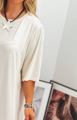 Robe LUCILA longue manches courtes beige