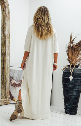 Robe LUCILA longue manches courtes beige