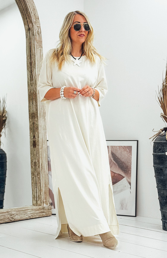 Robe LUCILA longue manches courtes beige