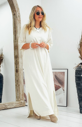 Robe LUCILA longue manches courtes beige