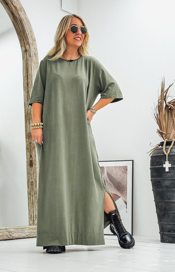 Robe LUCILA longue manches courtes kaki