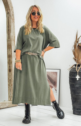 Robe LUCILA longue manches courtes kaki