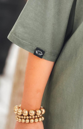 Khaki LUCILA long dress, short sleeves