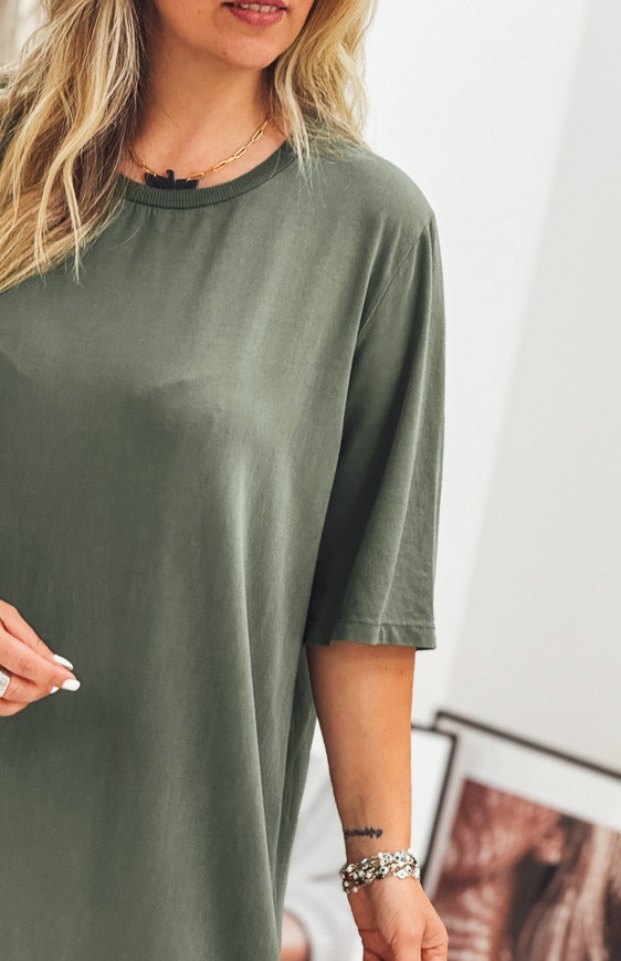 Khaki LUCILA long dress, short sleeves