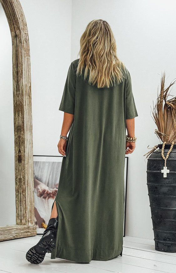 Robe LUCILA longue manches courtes kaki