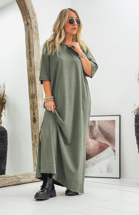 Robe LUCILA longue manches courtes kaki