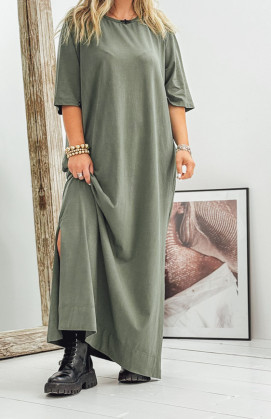 Robe LUCILA longue manches courtes kaki