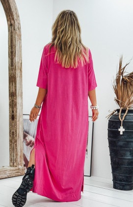 Robe LUCILA longue manches courtes fuchsia