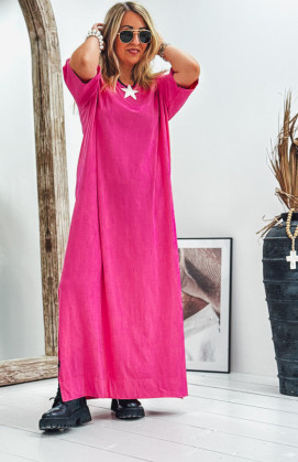 Robe LUCILA longue manches courtes fuchsia