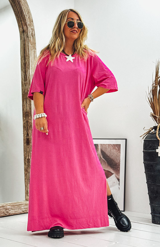 Robe LUCILA longue manches courtes fuchsia