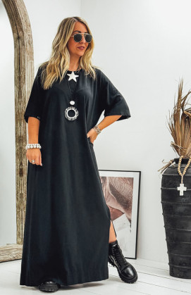 Robe LUCILA longue manches courtes noire