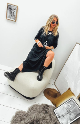 Robe LUCILA longue manches courtes noire