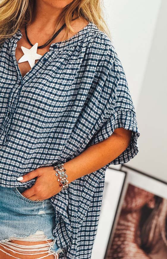 Dark blue LIZY short-sleeved blouse
