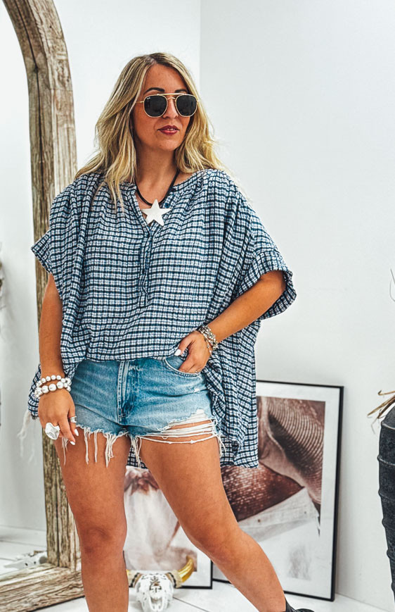 Blouse LIZY manches courtes bleu foncé